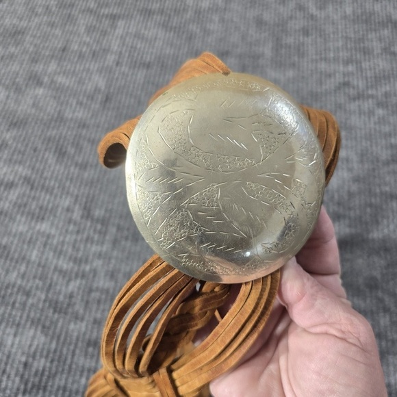 Braided Tan Leather Women’s Belt with Decorative Silver Concho - Picture 5 of 5